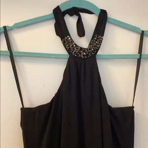Black maxi dress size small - beaded halter neck